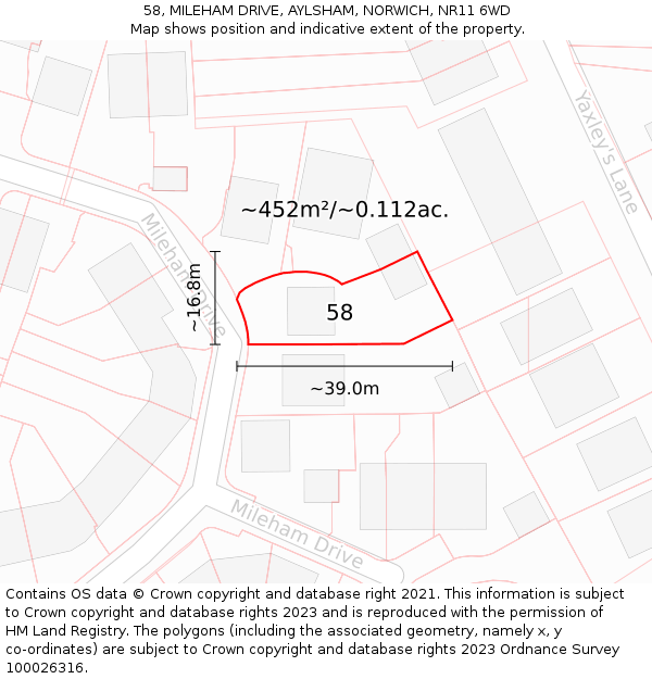 58, MILEHAM DRIVE, AYLSHAM, NORWICH, NR11 6WD: Plot and title map