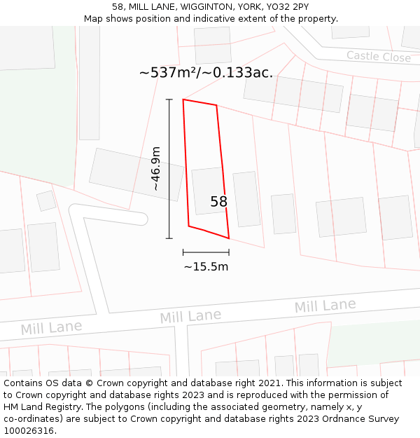 58, MILL LANE, WIGGINTON, YORK, YO32 2PY: Plot and title map