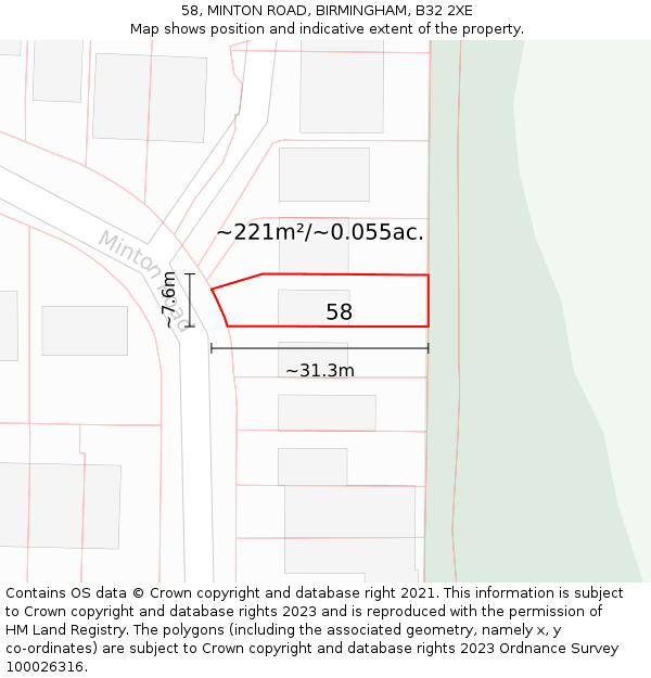 58, MINTON ROAD, BIRMINGHAM, B32 2XE: Plot and title map