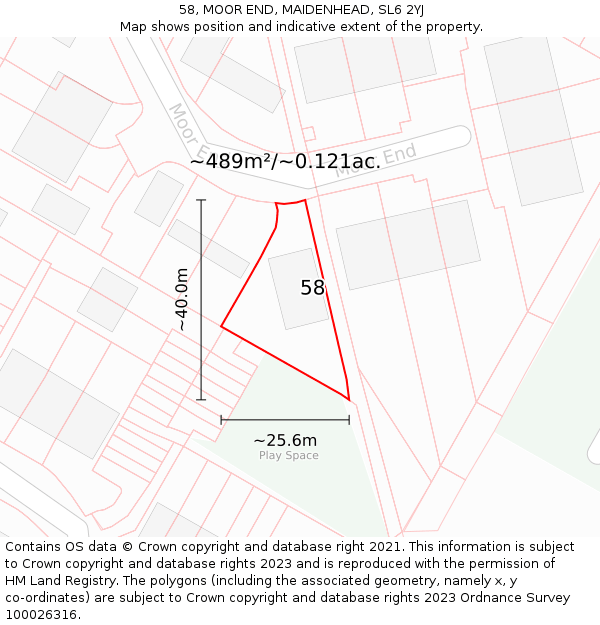 58, MOOR END, MAIDENHEAD, SL6 2YJ: Plot and title map