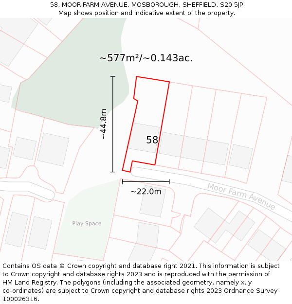 58, MOOR FARM AVENUE, MOSBOROUGH, SHEFFIELD, S20 5JP: Plot and title map