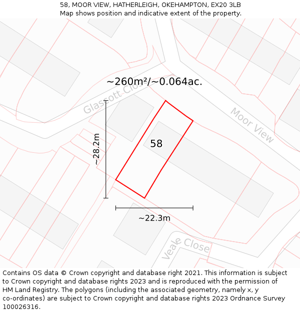 58, MOOR VIEW, HATHERLEIGH, OKEHAMPTON, EX20 3LB: Plot and title map