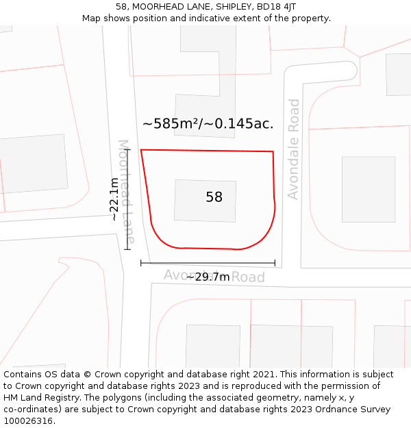58, MOORHEAD LANE, SHIPLEY, BD18 4JT: Plot and title map