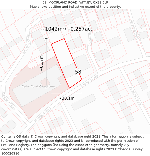 58, MOORLAND ROAD, WITNEY, OX28 6LF: Plot and title map
