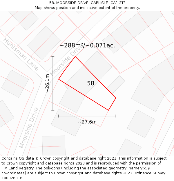 58, MOORSIDE DRIVE, CARLISLE, CA1 3TF: Plot and title map