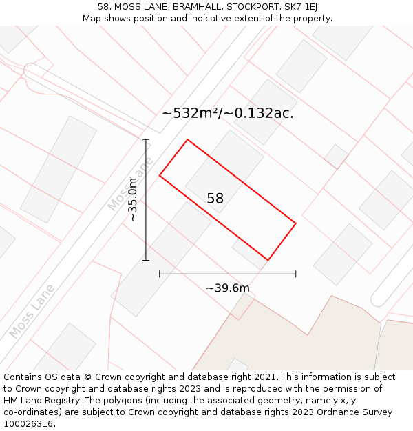 58, MOSS LANE, BRAMHALL, STOCKPORT, SK7 1EJ: Plot and title map