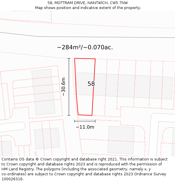 58, MOTTRAM DRIVE, NANTWICH, CW5 7NW: Plot and title map