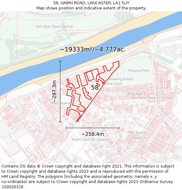 58, NAIRN ROAD, LANCASTER, LA1 5UY: Plot and title map