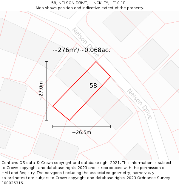 58, NELSON DRIVE, HINCKLEY, LE10 1PH: Plot and title map