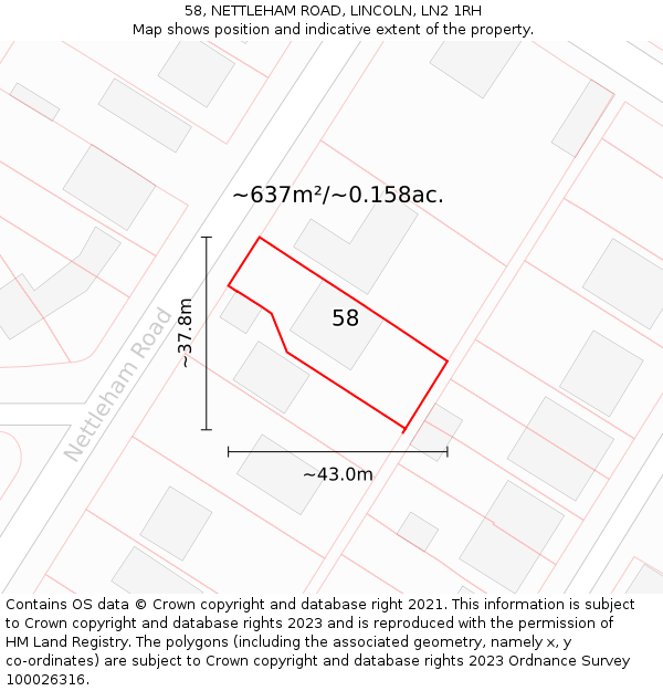 58, NETTLEHAM ROAD, LINCOLN, LN2 1RH: Plot and title map