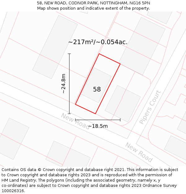 58, NEW ROAD, CODNOR PARK, NOTTINGHAM, NG16 5PN: Plot and title map