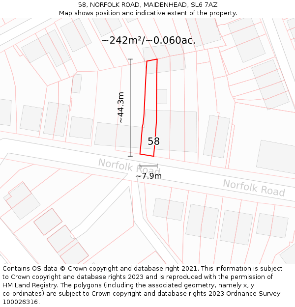 58, NORFOLK ROAD, MAIDENHEAD, SL6 7AZ: Plot and title map