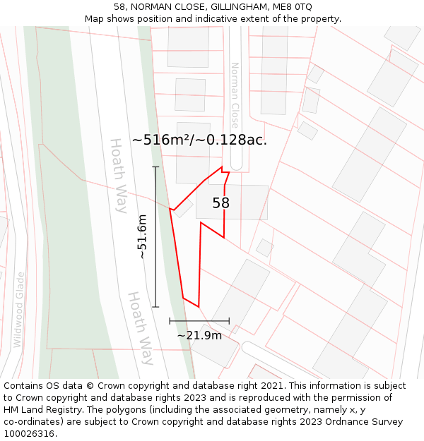 58, NORMAN CLOSE, GILLINGHAM, ME8 0TQ: Plot and title map
