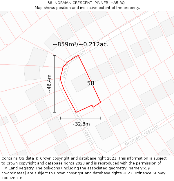 58, NORMAN CRESCENT, PINNER, HA5 3QL: Plot and title map