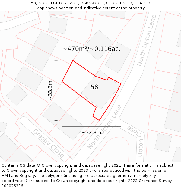 58, NORTH UPTON LANE, BARNWOOD, GLOUCESTER, GL4 3TR: Plot and title map