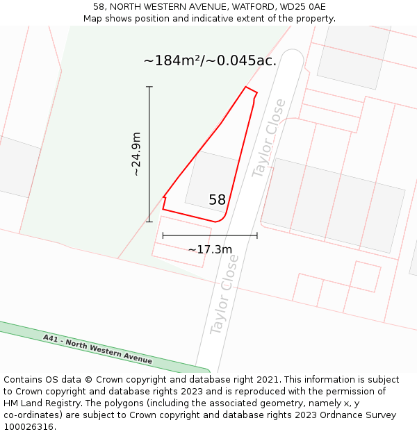 58, NORTH WESTERN AVENUE, WATFORD, WD25 0AE: Plot and title map