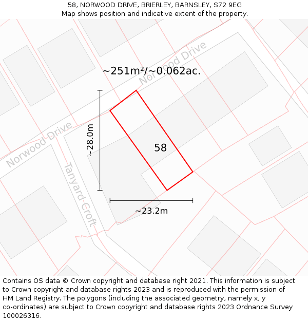 58, NORWOOD DRIVE, BRIERLEY, BARNSLEY, S72 9EG: Plot and title map
