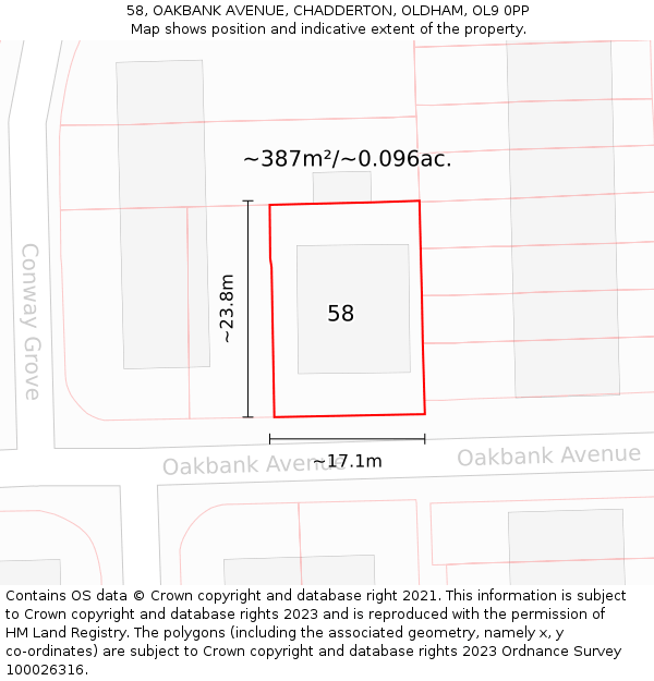 58, OAKBANK AVENUE, CHADDERTON, OLDHAM, OL9 0PP: Plot and title map