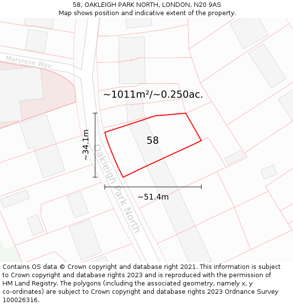 58, OAKLEIGH PARK NORTH, LONDON, N20 9AS: Plot and title map