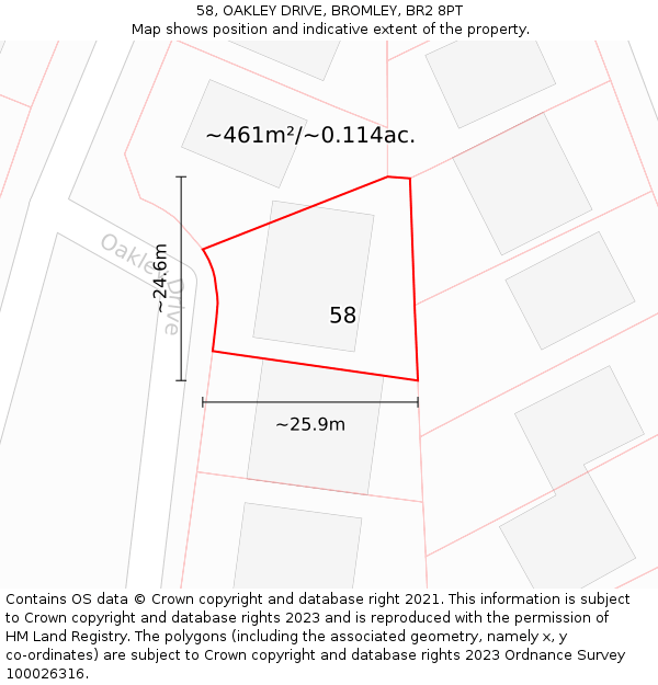 58, OAKLEY DRIVE, BROMLEY, BR2 8PT: Plot and title map