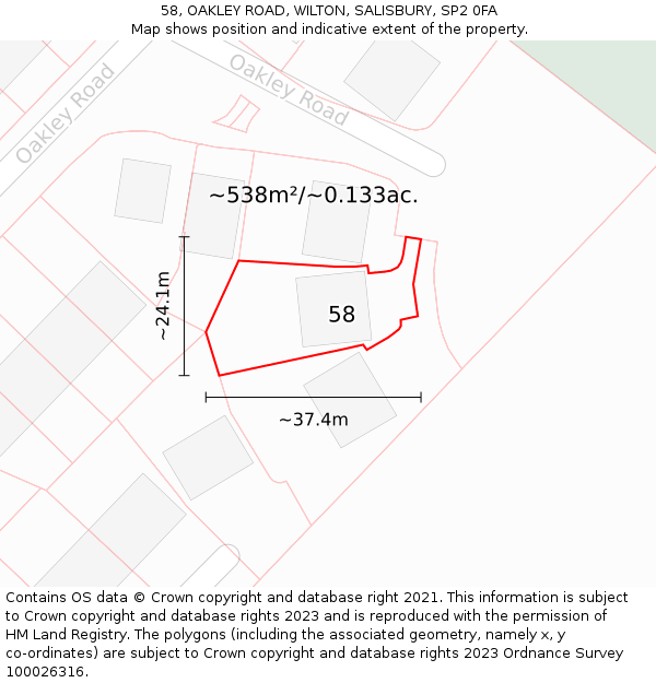 58, OAKLEY ROAD, WILTON, SALISBURY, SP2 0FA: Plot and title map