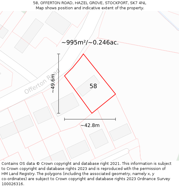 58, OFFERTON ROAD, HAZEL GROVE, STOCKPORT, SK7 4NL: Plot and title map