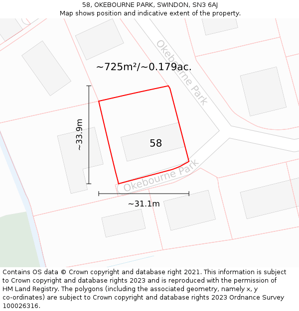 58, OKEBOURNE PARK, SWINDON, SN3 6AJ: Plot and title map