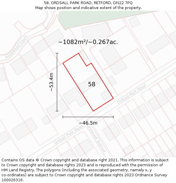 58, ORDSALL PARK ROAD, RETFORD, DN22 7PQ: Plot and title map