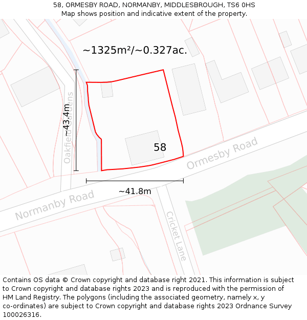 58, ORMESBY ROAD, NORMANBY, MIDDLESBROUGH, TS6 0HS: Plot and title map