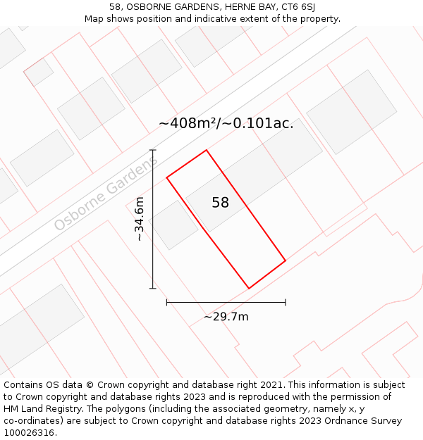 58, OSBORNE GARDENS, HERNE BAY, CT6 6SJ: Plot and title map