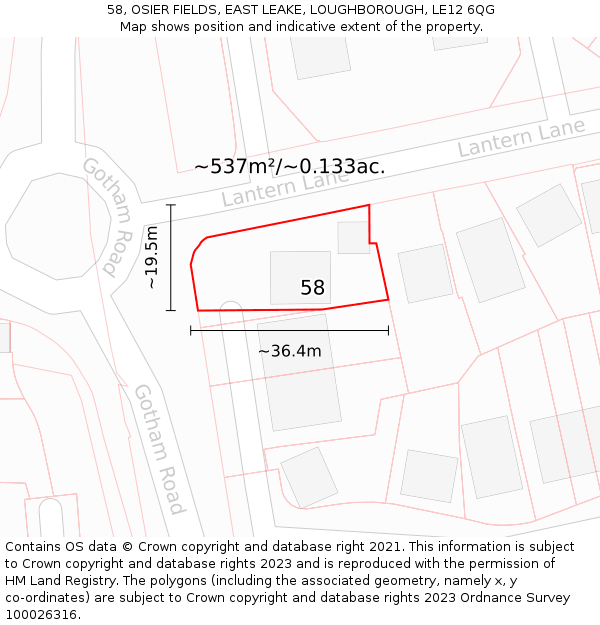 58, OSIER FIELDS, EAST LEAKE, LOUGHBOROUGH, LE12 6QG: Plot and title map