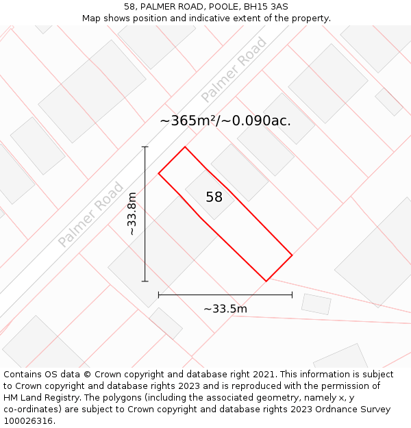 58, PALMER ROAD, POOLE, BH15 3AS: Plot and title map