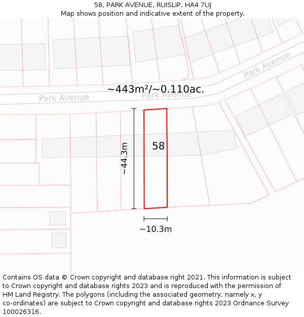 58, PARK AVENUE, RUISLIP, HA4 7UJ: Plot and title map