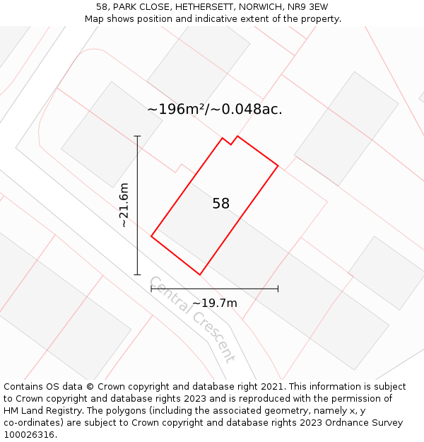 58, PARK CLOSE, HETHERSETT, NORWICH, NR9 3EW: Plot and title map