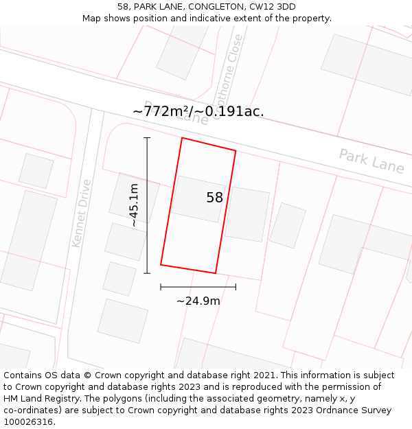 58, PARK LANE, CONGLETON, CW12 3DD: Plot and title map