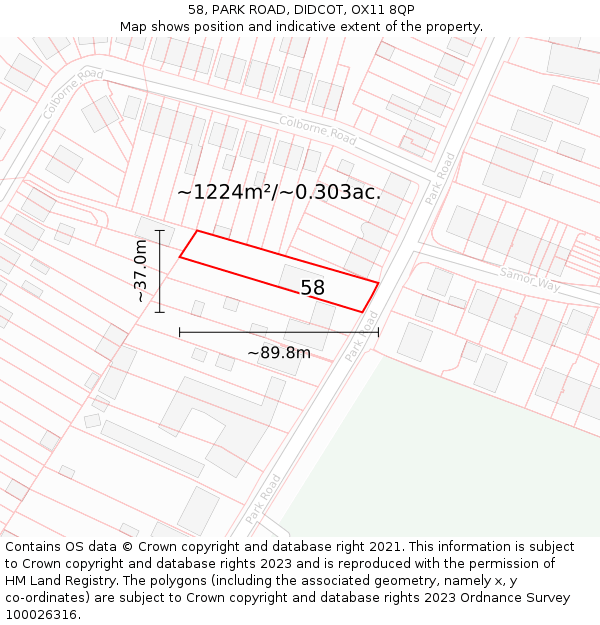 58, PARK ROAD, DIDCOT, OX11 8QP: Plot and title map