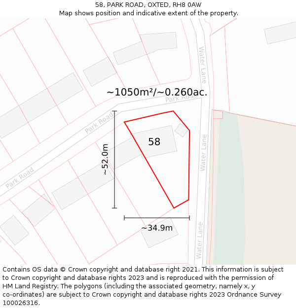 58, PARK ROAD, OXTED, RH8 0AW: Plot and title map