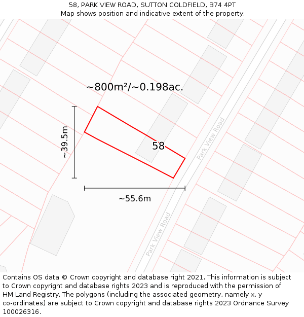 58, PARK VIEW ROAD, SUTTON COLDFIELD, B74 4PT: Plot and title map