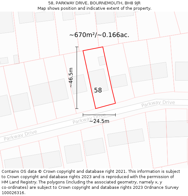 58, PARKWAY DRIVE, BOURNEMOUTH, BH8 9JR: Plot and title map