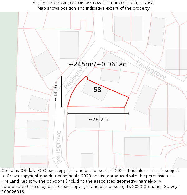 58, PAULSGROVE, ORTON WISTOW, PETERBOROUGH, PE2 6YF: Plot and title map