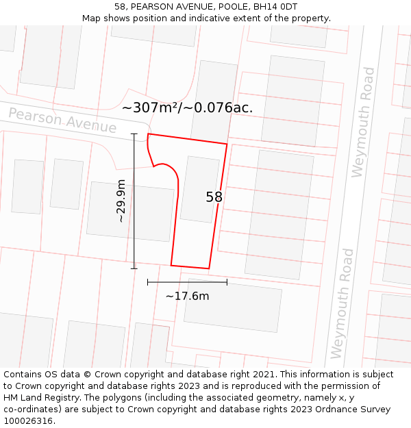 58, PEARSON AVENUE, POOLE, BH14 0DT: Plot and title map