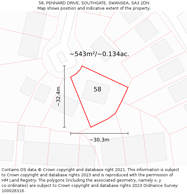 58, PENNARD DRIVE, SOUTHGATE, SWANSEA, SA3 2DN: Plot and title map