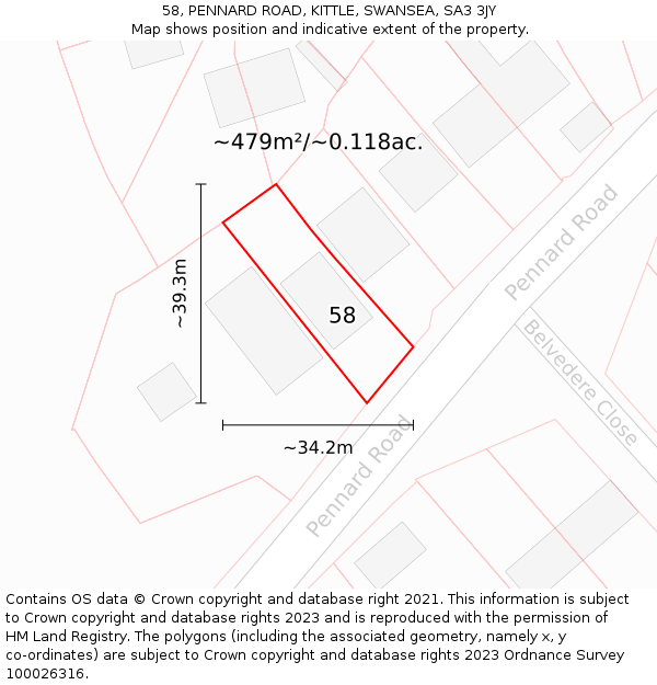 58, PENNARD ROAD, KITTLE, SWANSEA, SA3 3JY: Plot and title map