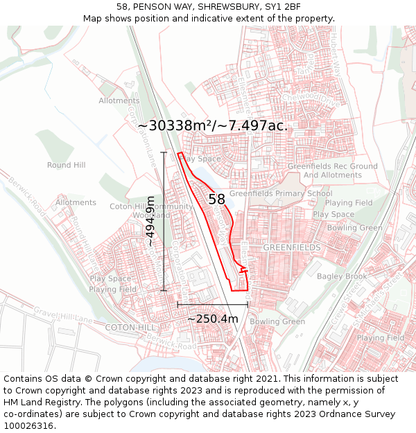 58, PENSON WAY, SHREWSBURY, SY1 2BF: Plot and title map