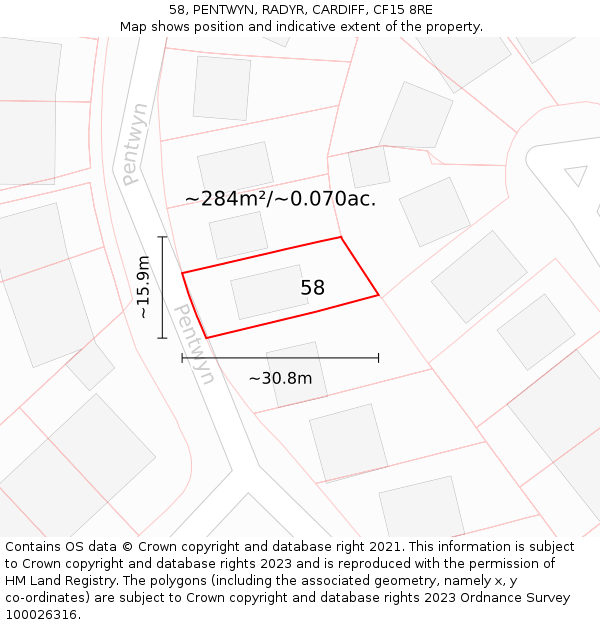 58, PENTWYN, RADYR, CARDIFF, CF15 8RE: Plot and title map