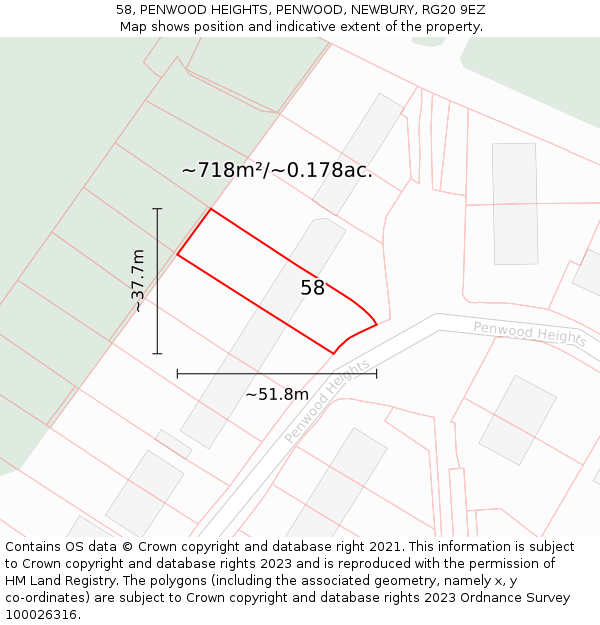 58, PENWOOD HEIGHTS, PENWOOD, NEWBURY, RG20 9EZ: Plot and title map