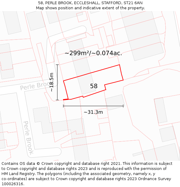 58, PERLE BROOK, ECCLESHALL, STAFFORD, ST21 6AN: Plot and title map
