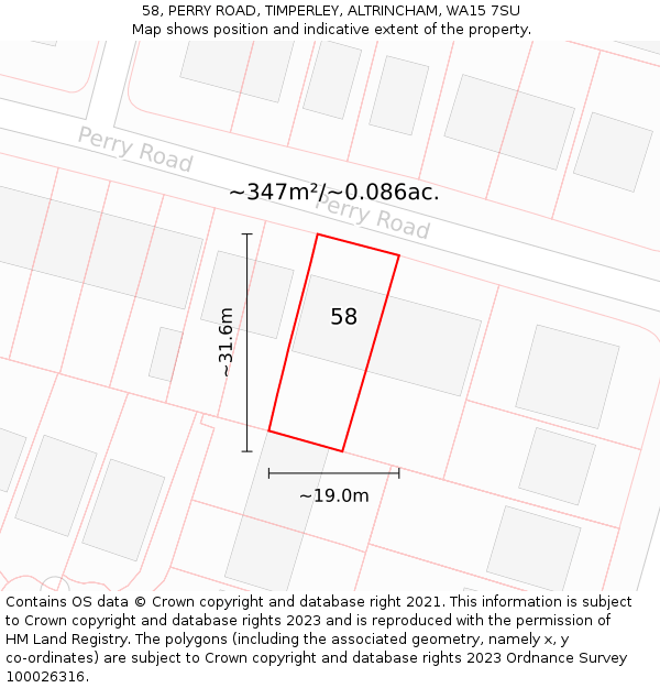 58, PERRY ROAD, TIMPERLEY, ALTRINCHAM, WA15 7SU: Plot and title map