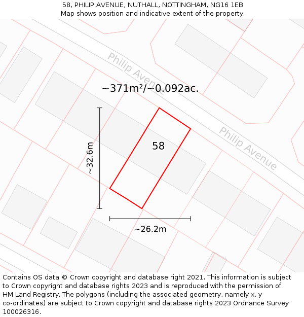 58, PHILIP AVENUE, NUTHALL, NOTTINGHAM, NG16 1EB: Plot and title map