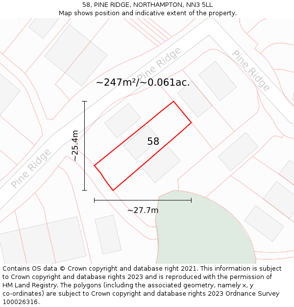 58, PINE RIDGE, NORTHAMPTON, NN3 5LL: Plot and title map